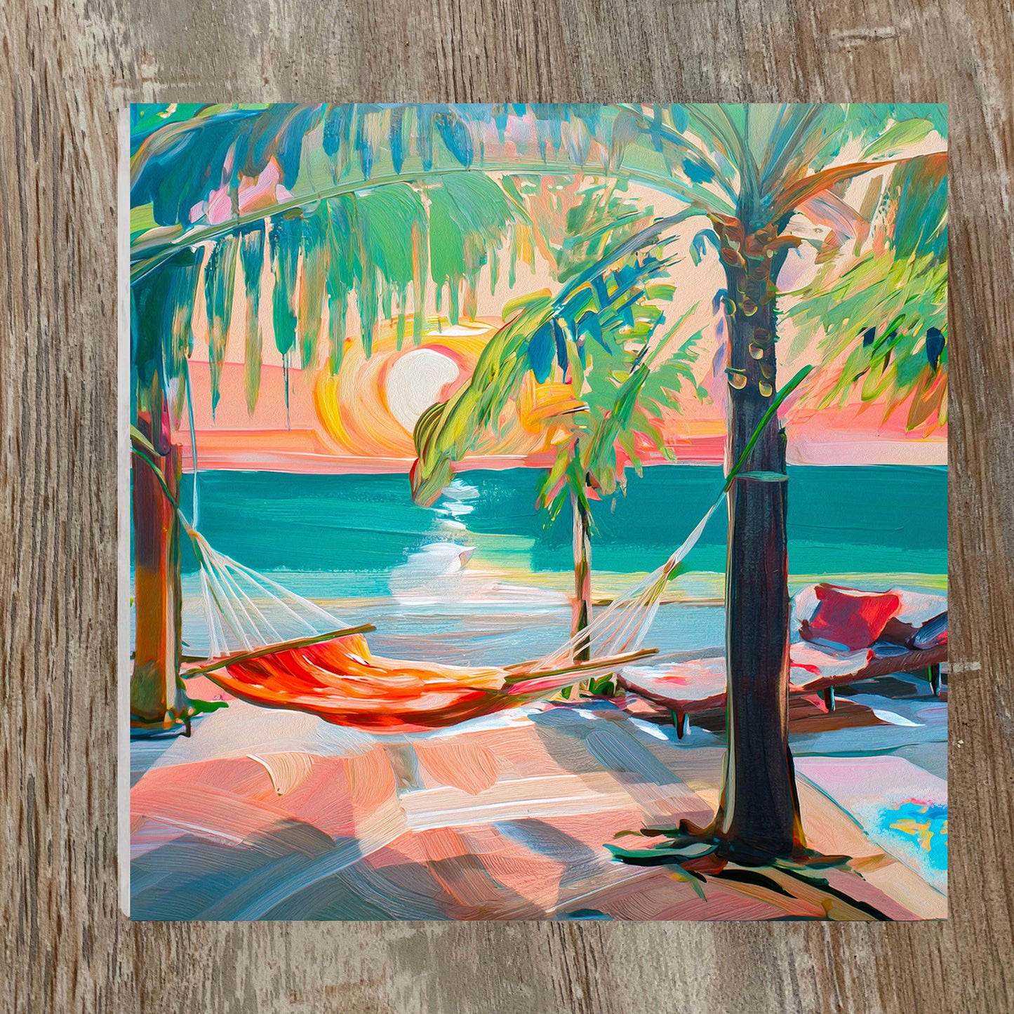 Key West Sunset Hammock on the Beach Ceramic Art Tile