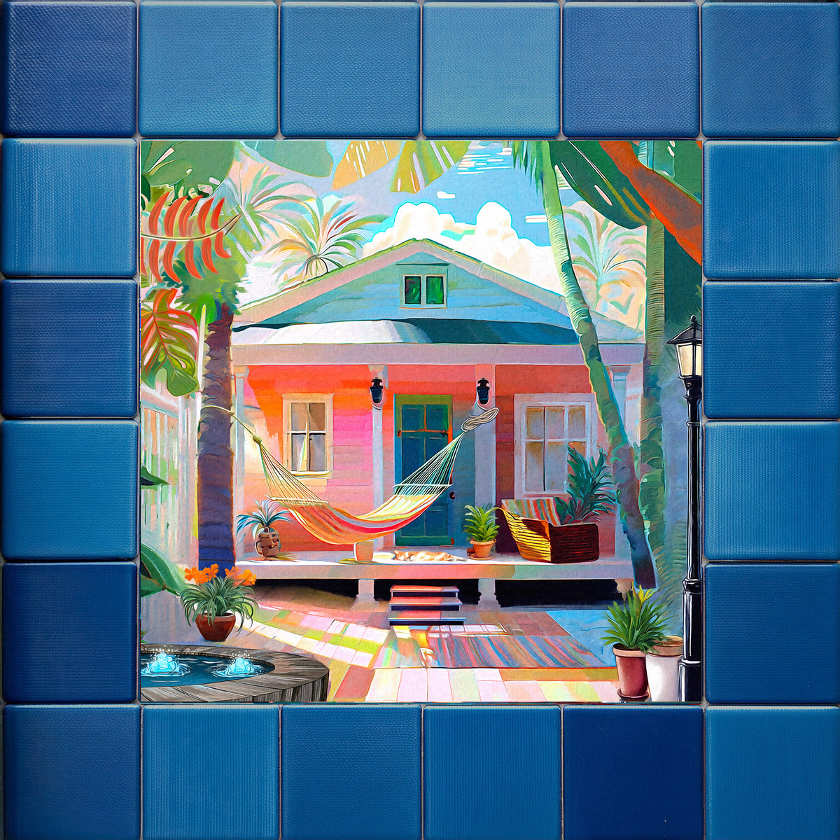 Key West Conch Cottage Hammock Ceramic Art Tile
