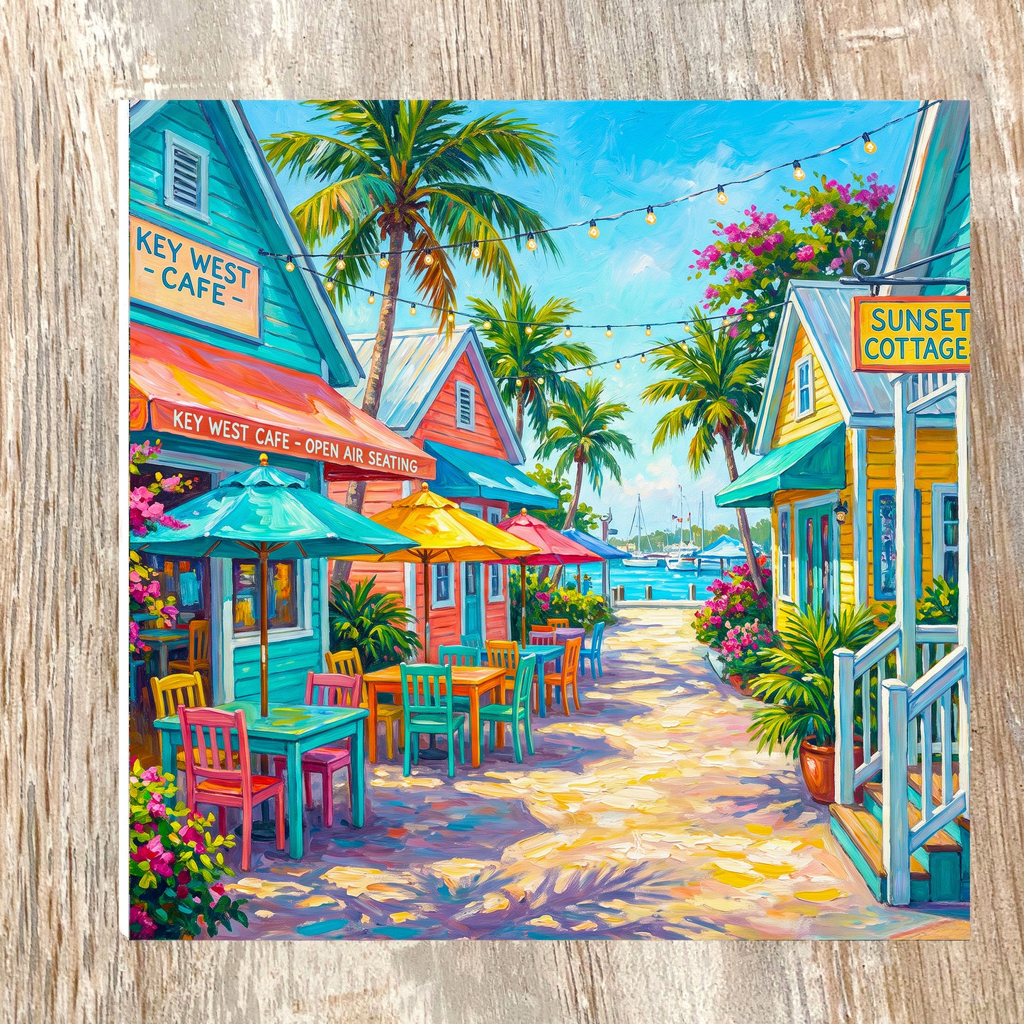 Key West Cafe Open Air Seating Street Scene Ceramic Art Tile