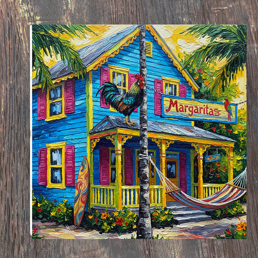 Key West Margaritas Cottage & Rooster | Glossy Ceramic Art Tile