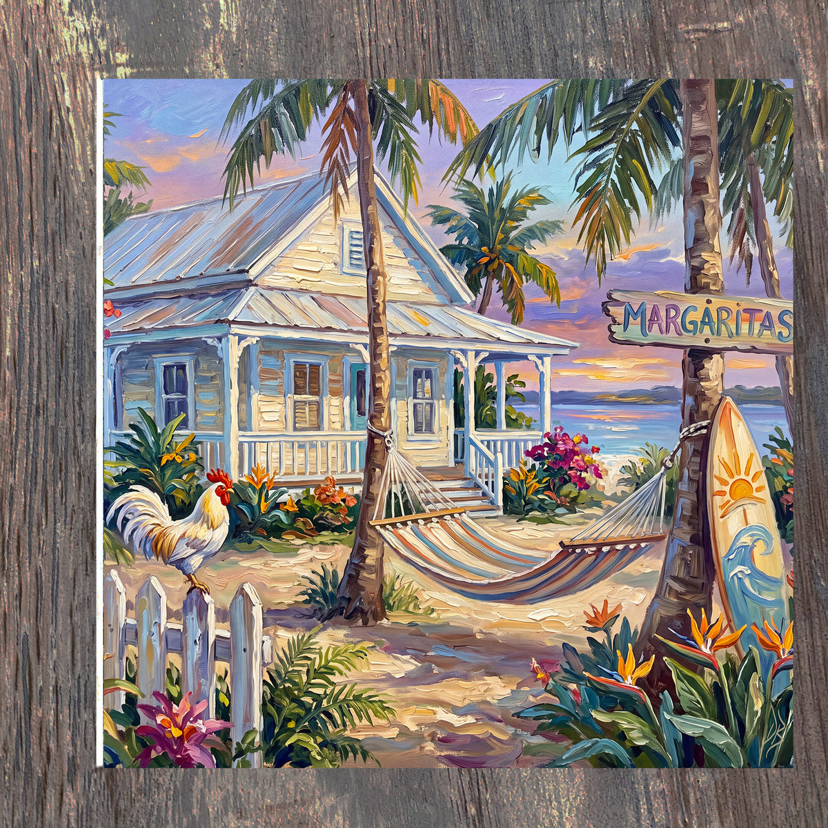 Margaritas by the Sea – Key West Cottage & Hammock | Glossy Smooth Ceramic Art Tile