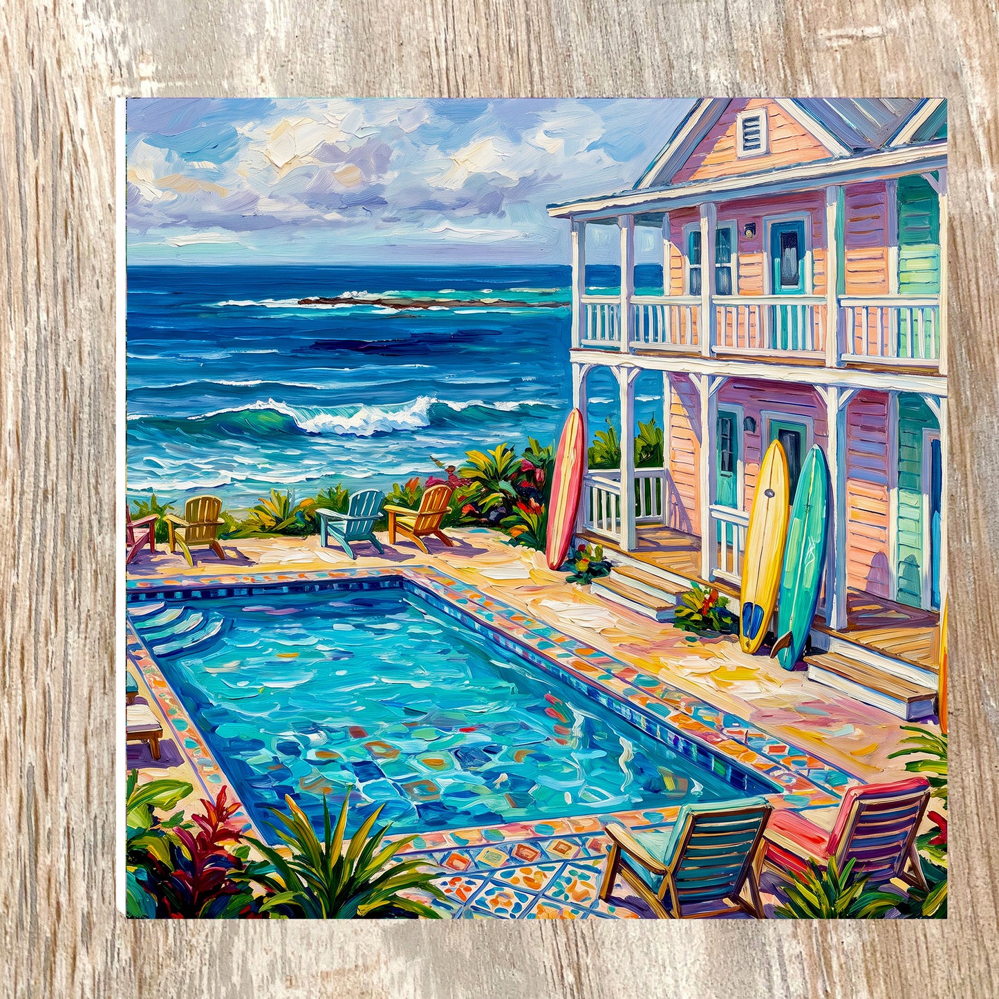 Key West Oceanfront Conch Mansion with Pool & Surfboards Ceramic Art Tile