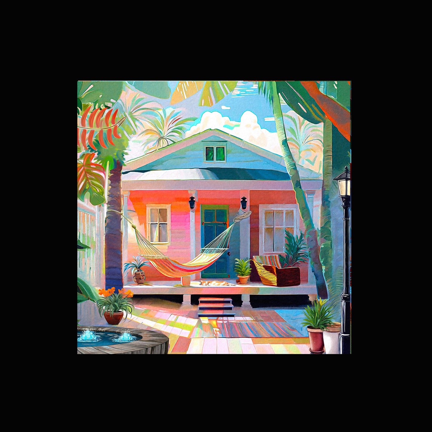 Key West Conch Cottage Hammock Ceramic Art Tile