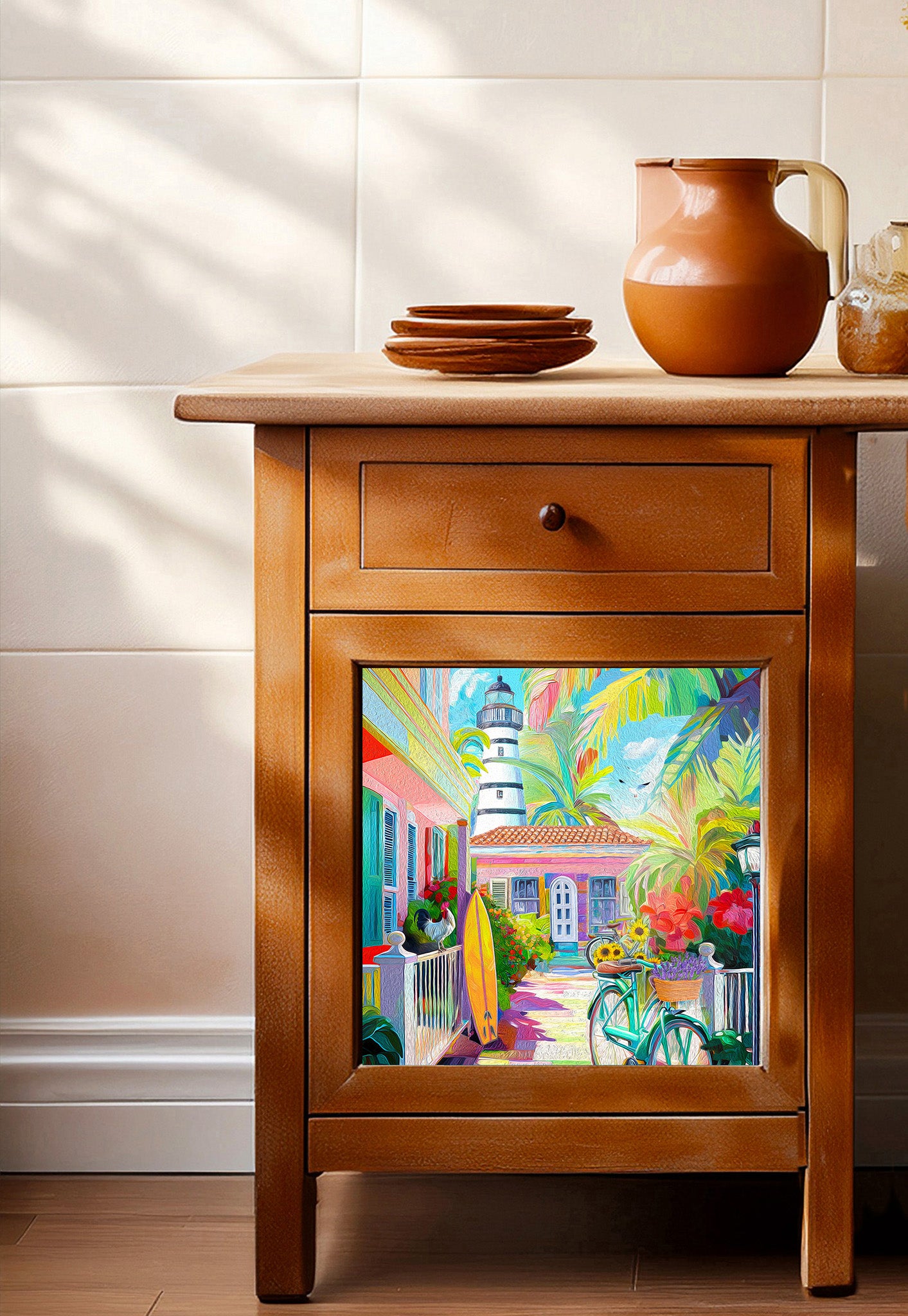 Key West Rooster & Bicycle Ceramic Art Tile