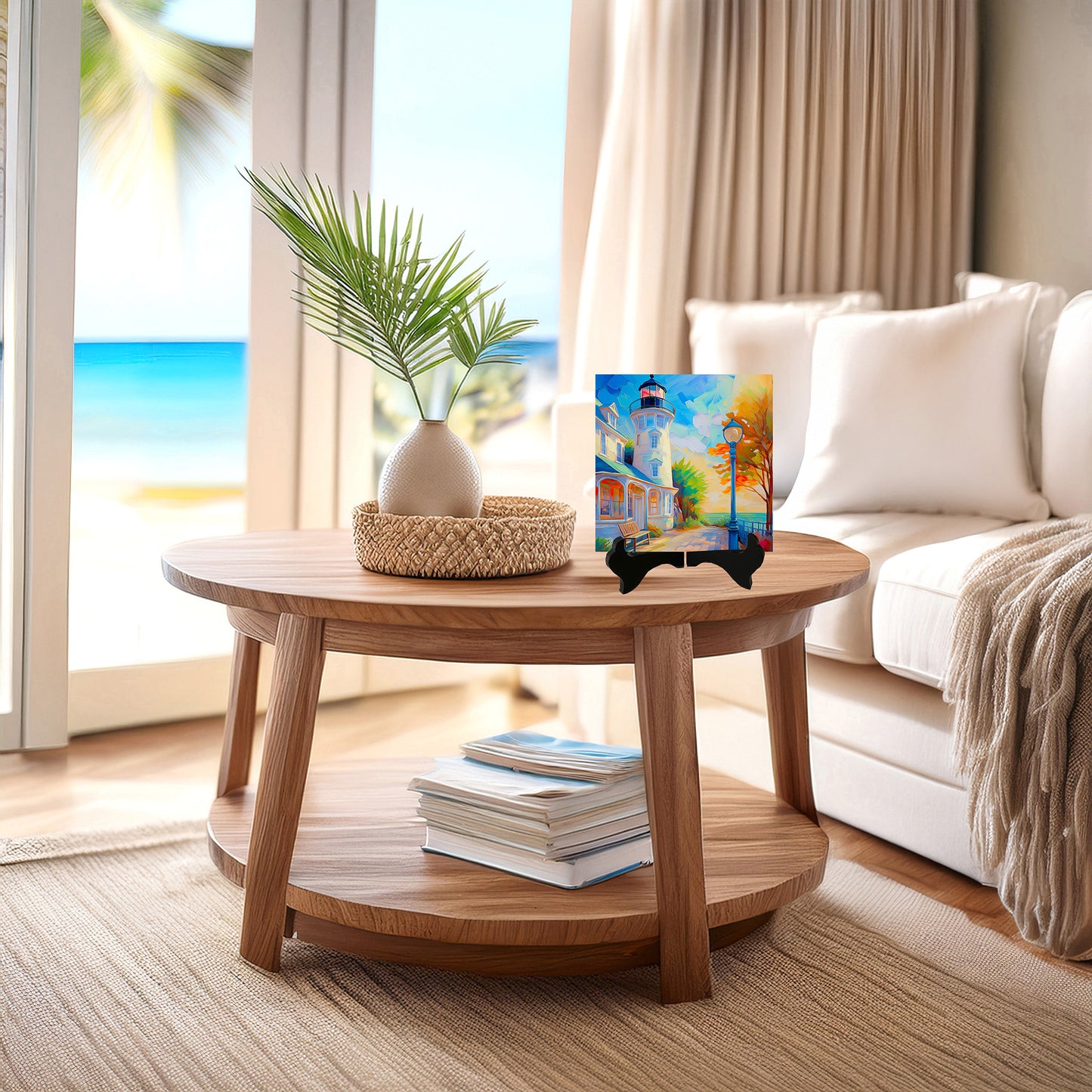 Key West Lighthouse at Golden Hour Ceramic Art Tile