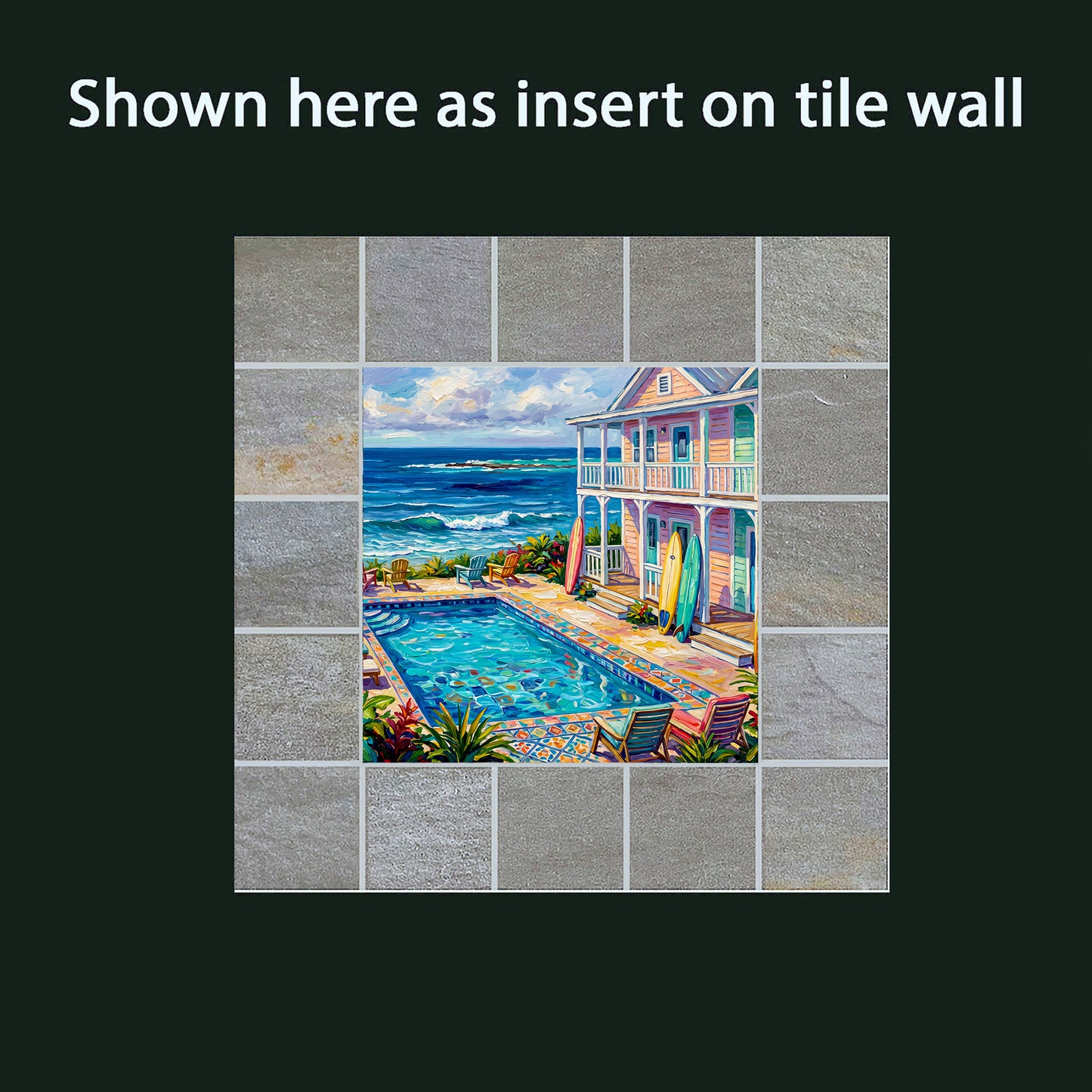 Key West Oceanfront Conch Mansion with Pool & Surfboards Ceramic Art Tile