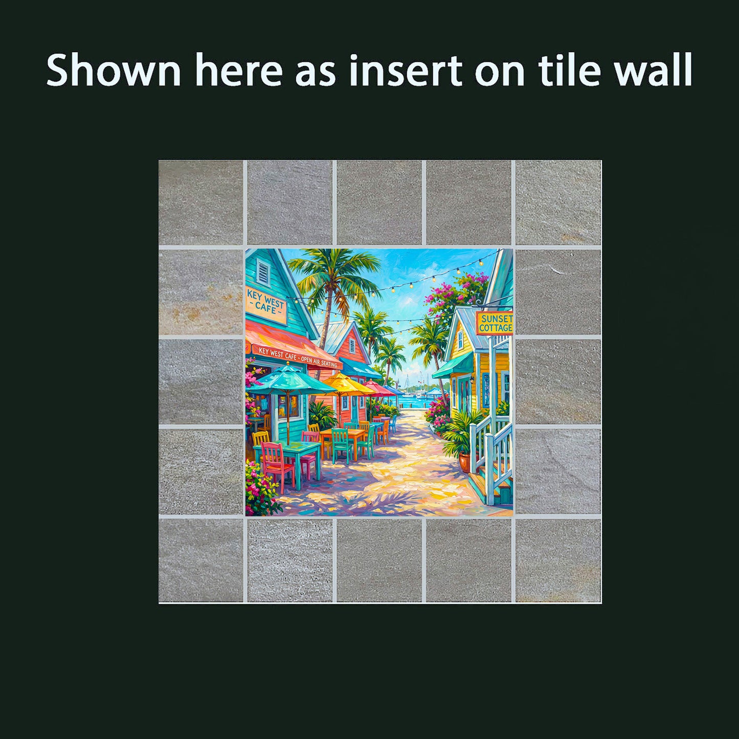 Key West Cafe Open Air Seating Street Scene Ceramic Art Tile