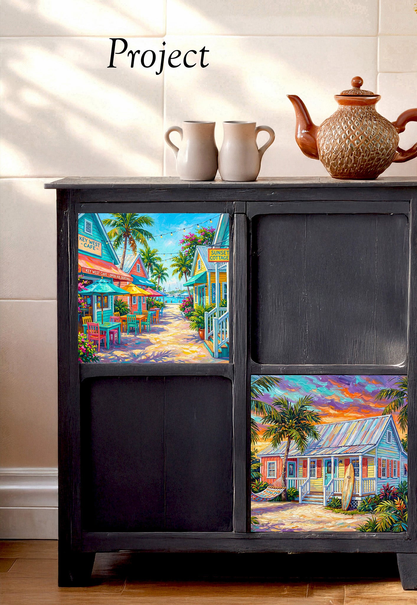 Key West Cafe Open Air Seating Street Scene Ceramic Art Tile