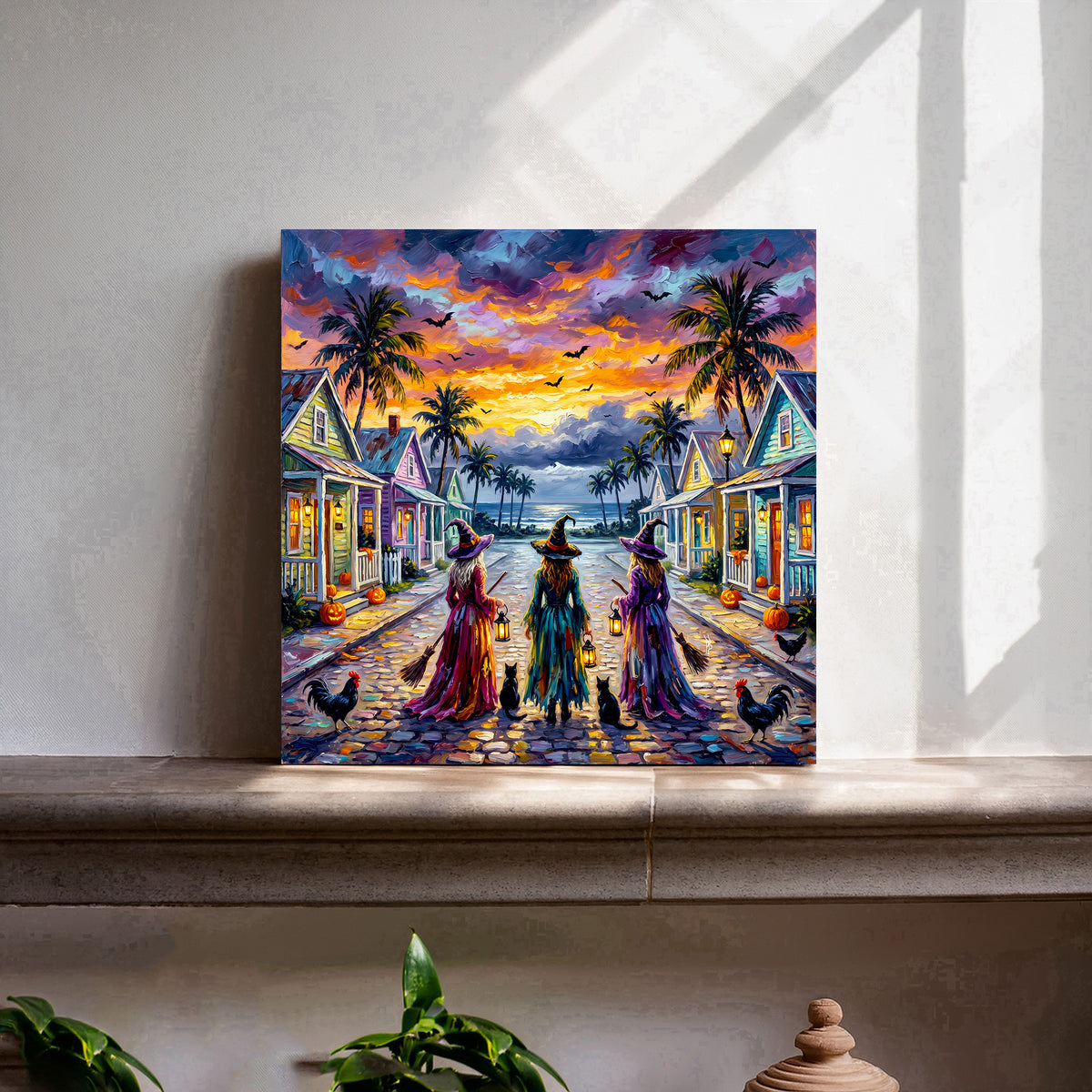 Key West Halloween Three Witches on Cobblestone Street | Ceramic Art Tile