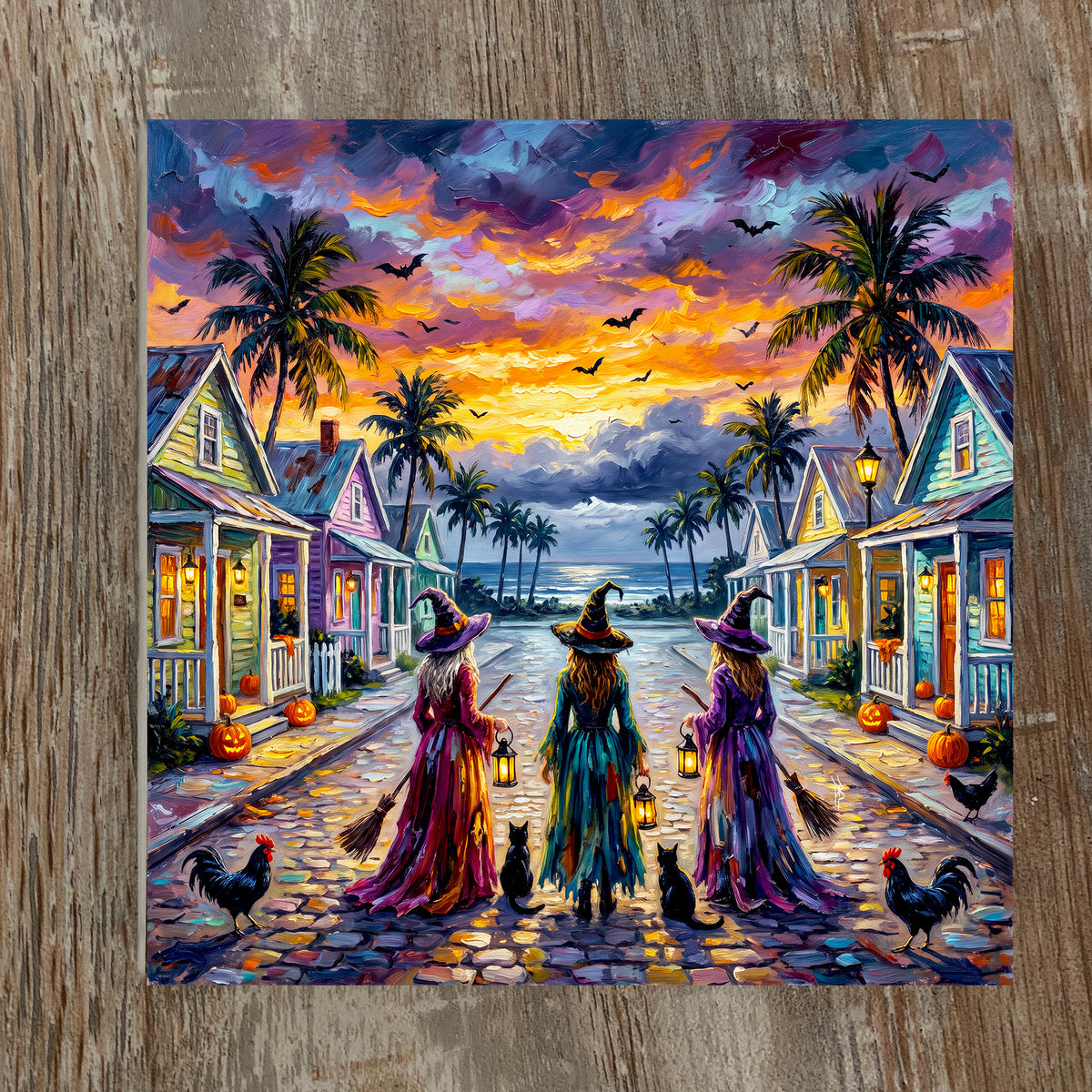 Key West Halloween Three Witches on Cobblestone Street | Ceramic Art Tile