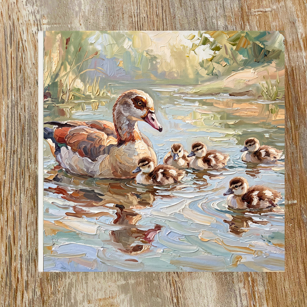 Together on the Water – Egyptian Goose & Goslings | Glossy Smooth Ceramic Art Tile