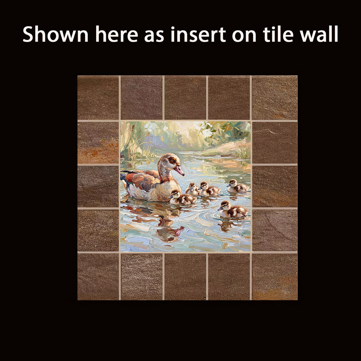 Together on the Water – Egyptian Goose & Goslings | Glossy Smooth Ceramic Art Tile