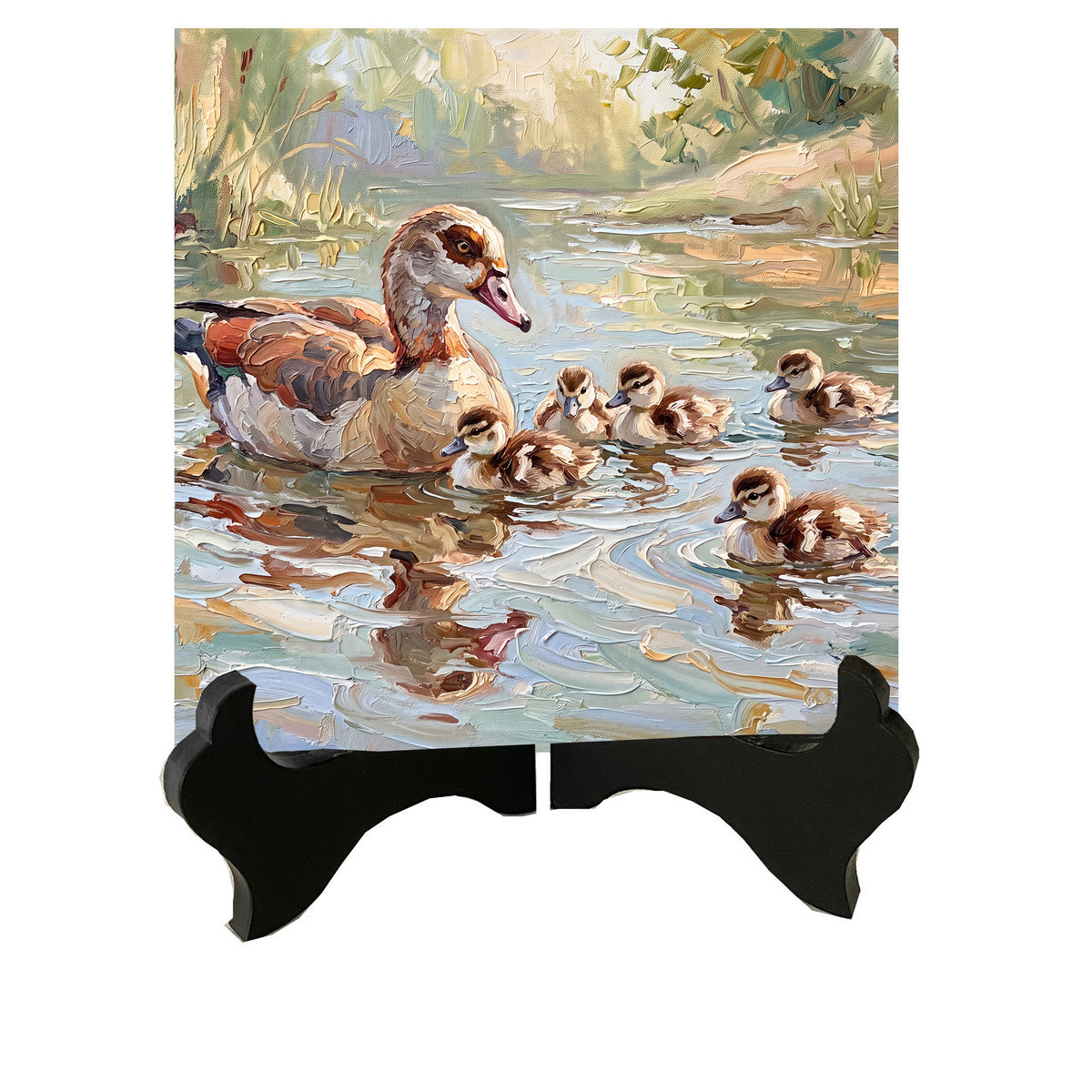 Together on the Water – Egyptian Goose & Goslings | Glossy Smooth Ceramic Art Tile