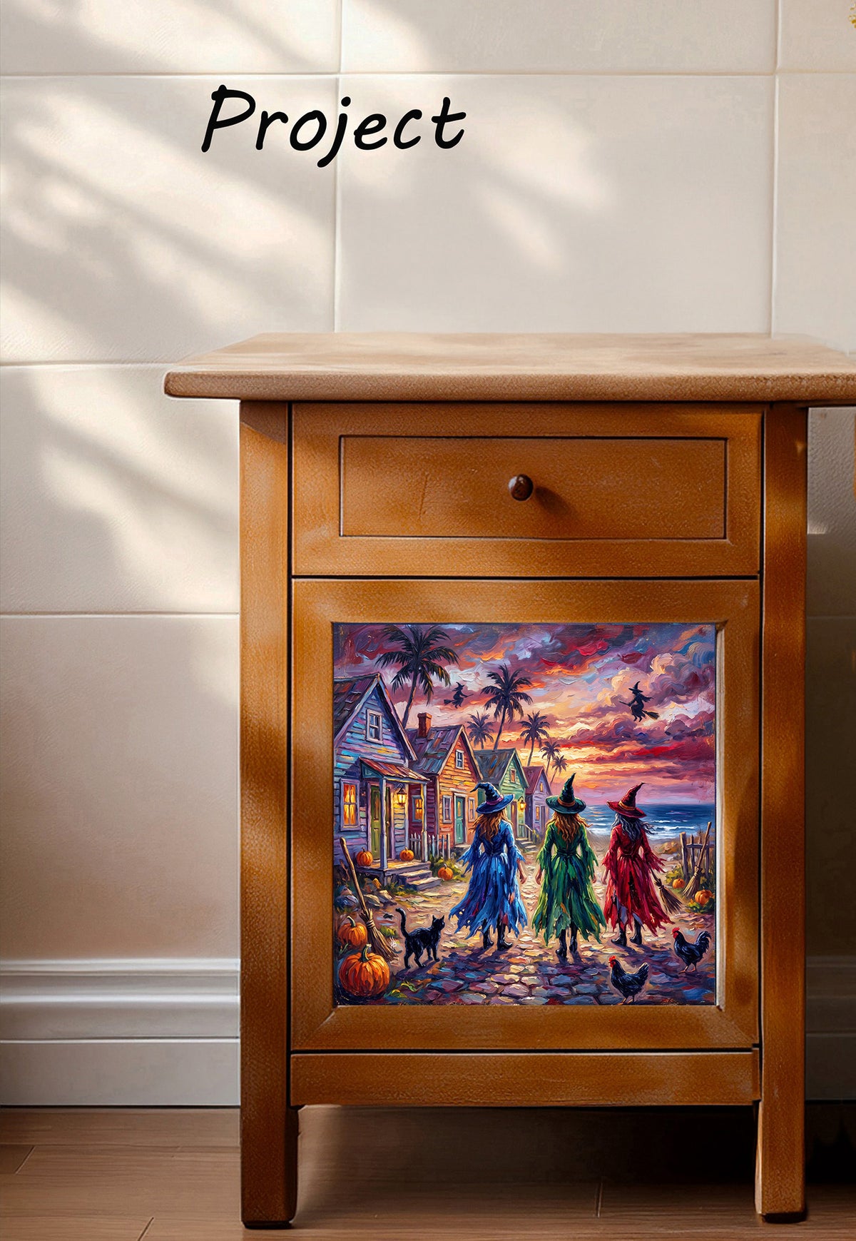 Key West Halloween Witches Stroll Ceramic Art Tile | Conch Houses & Flying Witches