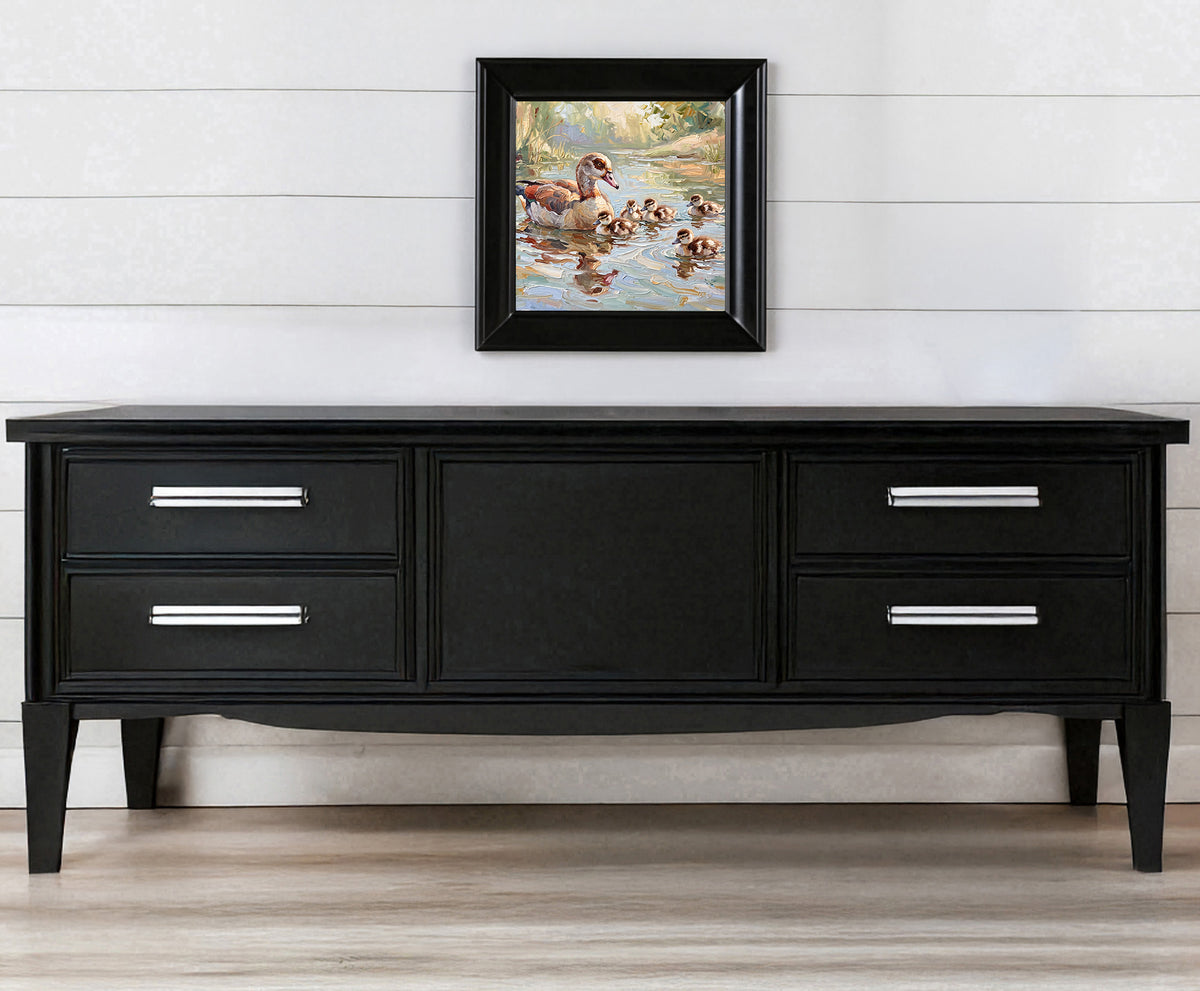 Together on the Water – Egyptian Goose & Goslings | Glossy Smooth Ceramic Art Tile