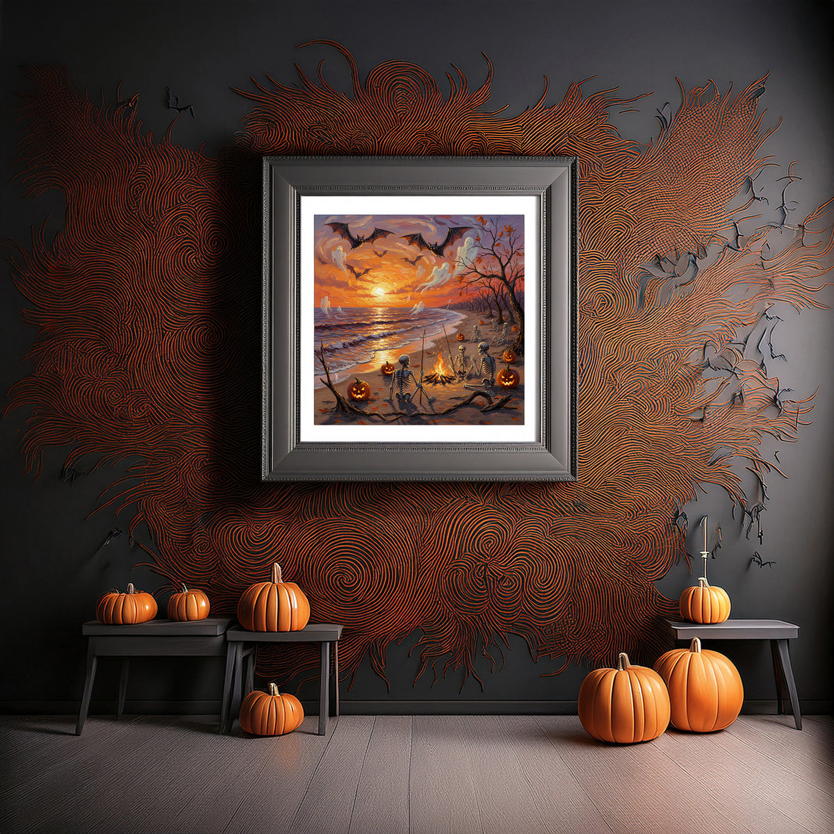 Florida Keys Halloween Skeleton Bonfire Beach Ceramic Art Tile