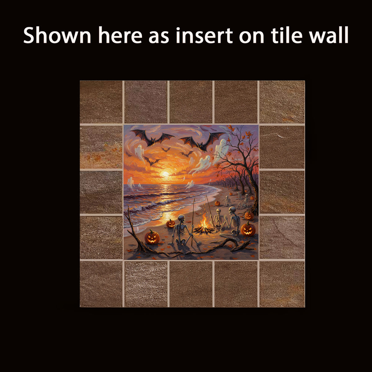 Florida Keys Halloween Skeleton Bonfire Beach Ceramic Art Tile