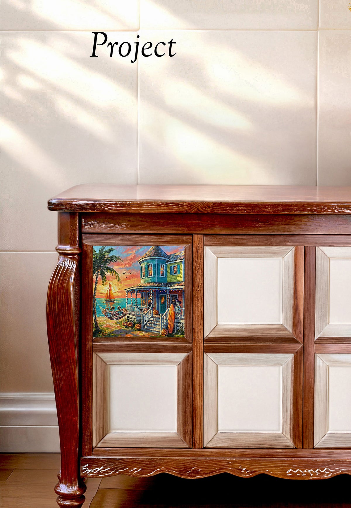 Key West Halloween Skeleton Beach Cottage Sunset | Ceramic Art Tile